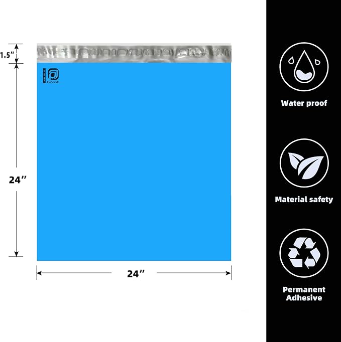 POLYSELLS 24x24 Blue Poly Mailers, 100 Pack – Extra Large Self Seal Shipping - Image 2