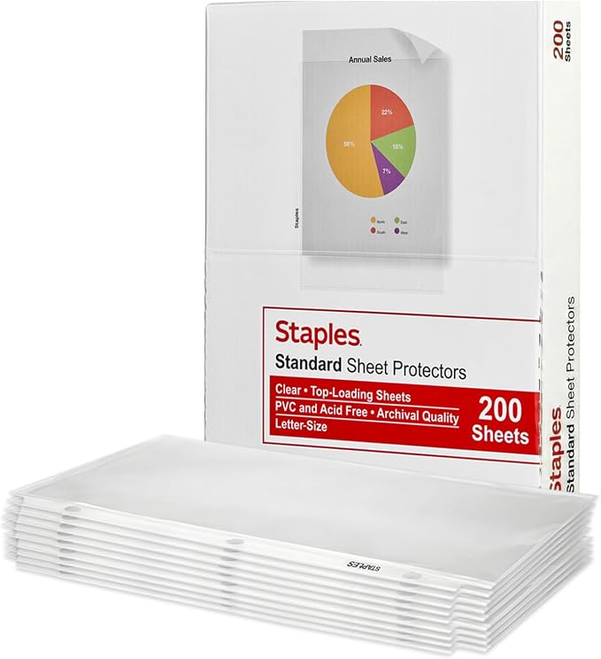 Staples Sheet Protectors, 8.5" x 11" – Top-Loading Clear Page Protectors by Staples