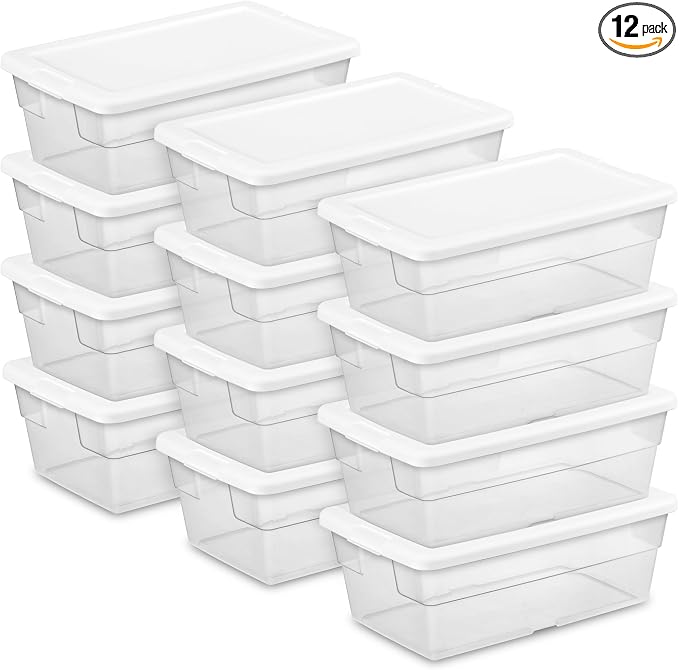 Sterilite 12-Pack 6 Quart Storage Boxes, Stackable Clear Plastic Bins by Sterilite