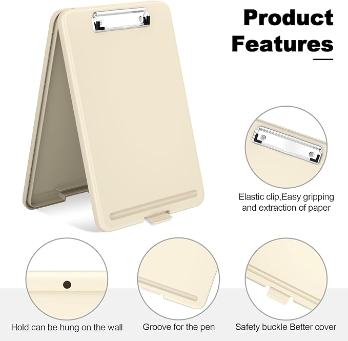 Hongri Clipboard with Storage, 8.5 x 11 Clip Board Foldable, Khaki | Bottom - Image 3