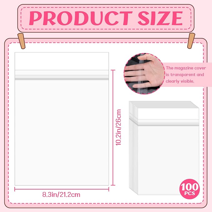 VOKOY 100 Pack 8 3/8 x 10 1/8 inches Crystal Clear Sleeves Storage Bags - Image 2