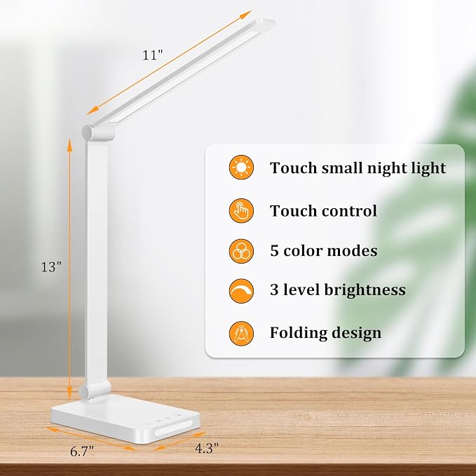 Dott Arts LED Desk Lamp with USB Ports, Touch Control, 5 Color Modes, 3 - Image 3