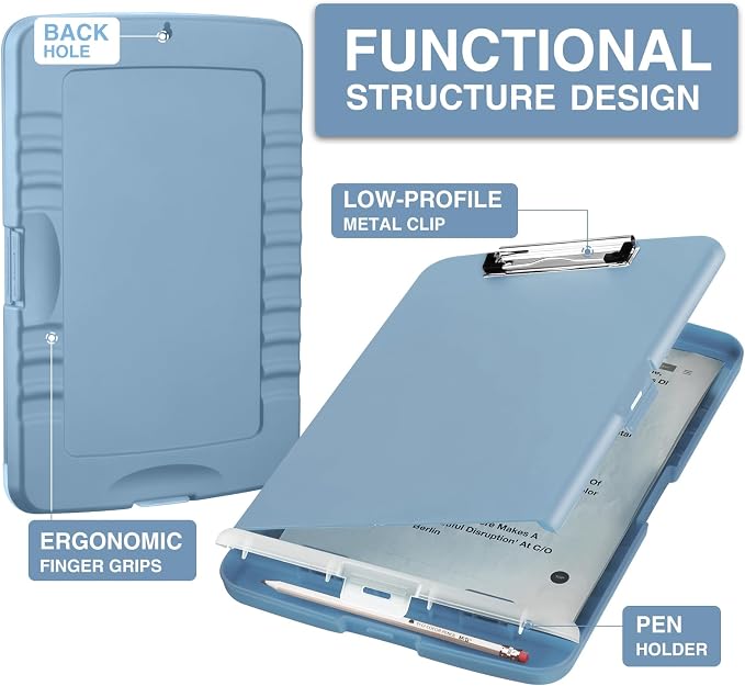 Sooez Clipboard with Storage, Clip Board 8.5 x 11 with Pen Holder, Plastic - Image 2