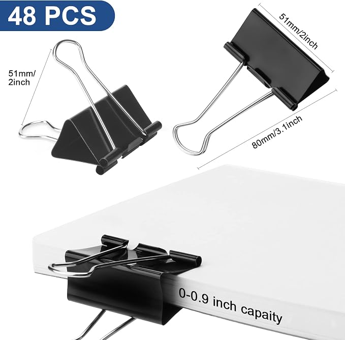 48 Pack XL Binder Clips 2 Inch Paper Clip Large Binding Clip, Jumbo Paperclips - Image 2