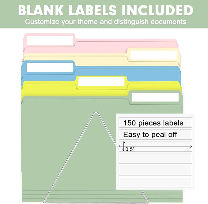 File Folder, RAZCC 150 Pack Colored File Folders, 1/3 Cut Tab File Folder - Image 3