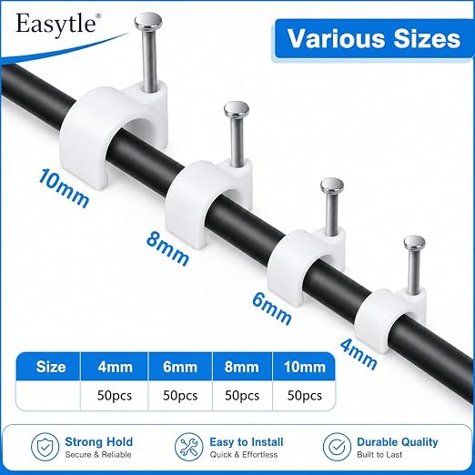 Cable Wire Clips 4mm 6mm 8mm 10mm Cable Management RG6 RG59 CAT5 CAT6 RJ45 - Image 3