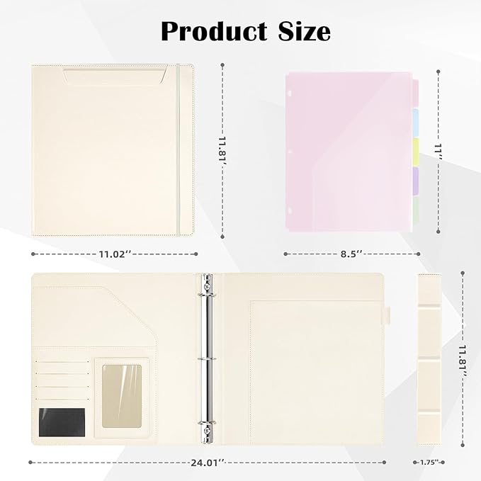 Ospelelf Vintage Leather 3 Ring Binder 1 Inch, 5 Dividers - Image 6