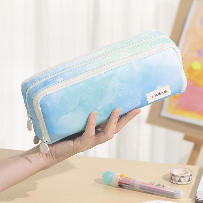 CICIMELON Large Capacity Pencil Case 3 Compartment Pouch Pen Bag - Image 2
