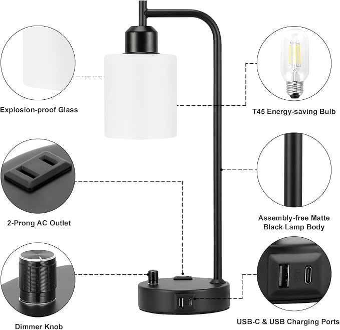 Industrial Bedroom Lamps for Nightstand Set of 2 - Image 5