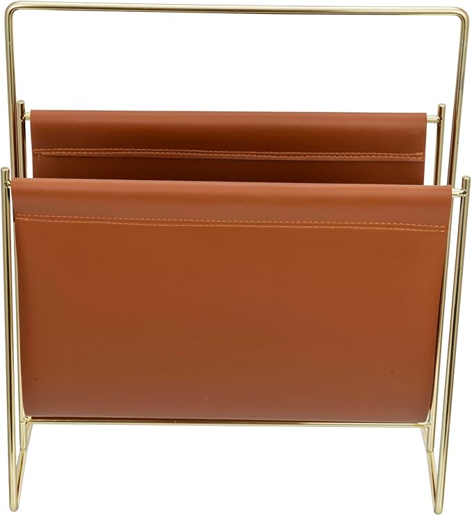 MyGift 13 inch Modern Caramel Leatherette Magazine Holder Floor Standing Sling - Image 6