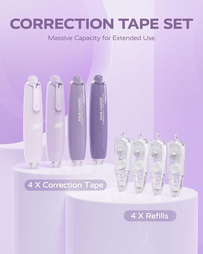 Four Candies Refillable Retractable White Correction Tape, School Supplies - Image 6