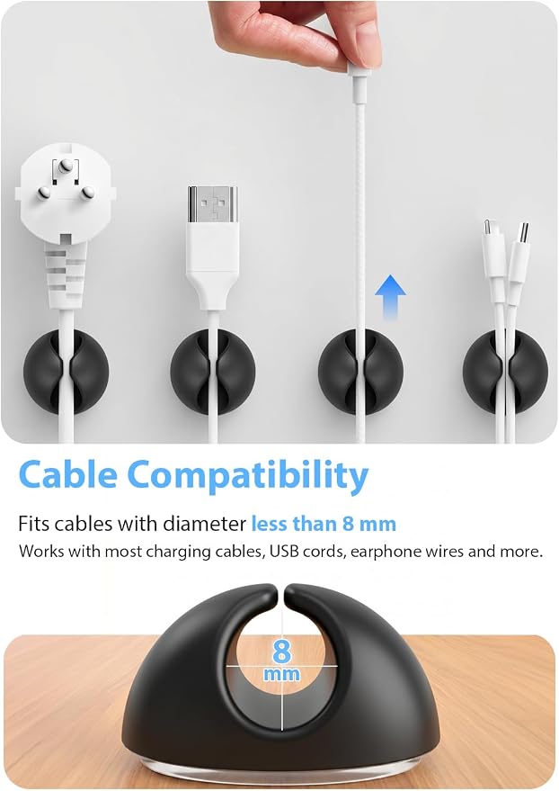 Shintop Cord Organizer, 6 Pack Black Charger Holder Cable Clips Wire Clips - Image 2