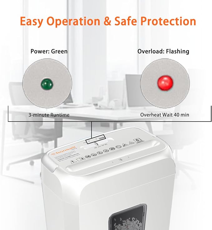Bonsaii Low Noise Operation Paper Shredder, 6-Sheet Cross-Cut, Credit Card - Image 5