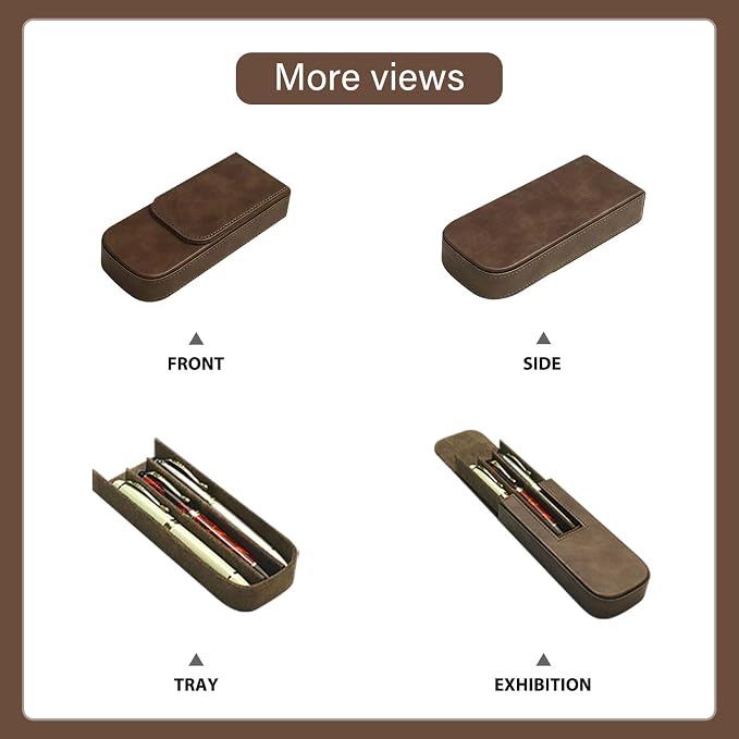 Leather Triple Pen Case Pencil Pouch Holder - Image 5