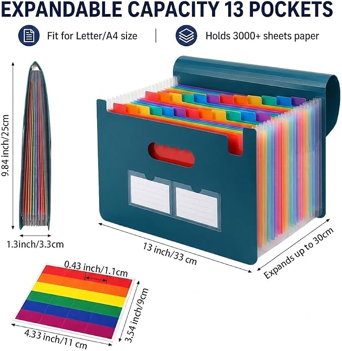 13 Pockets Accordion File Organizer, Portable Expanding File Folder - Image 4