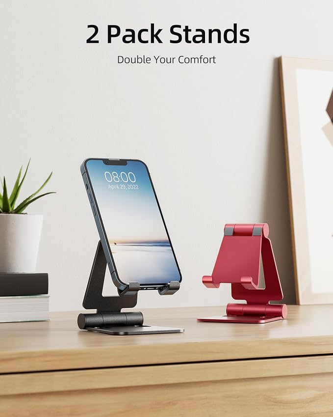 Nulaxy 2 Pack Dual Folding Cell Phone Stand, Fully Adjustable Foldable Desktop - Image 2