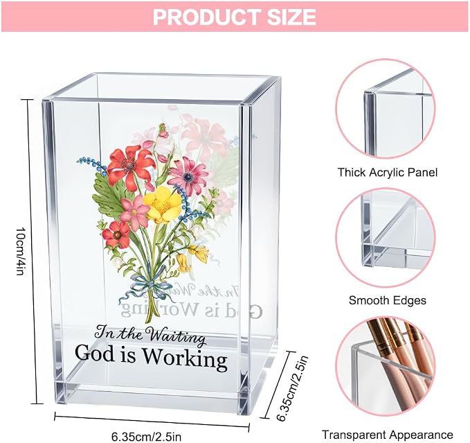 in The Waiting God is Working Acrylic Cosmetic Bible Verse Pencil Pen Holder Cup - Image 2