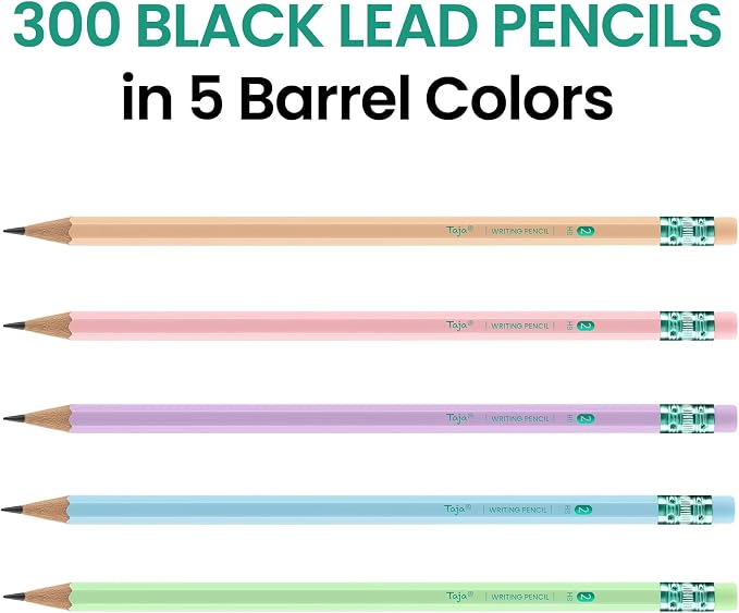 Taja 300 Pack #2 HB Pencils, Bulk Pre-Sharpened Wood-Cased Pencils - Image 2
