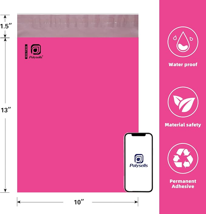 POLYSELLS 200 pcs 10x13 Inches Pink Poly Mailers Shipping Envelopes, Strong - Image 2
