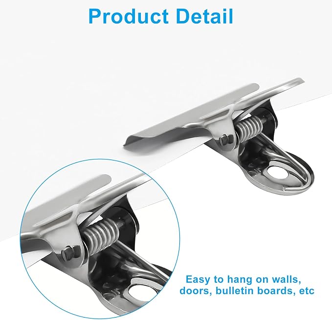 Bonsicoky 10 Pack Sliver Bulldog Clips, 2.6 inch / 65mm Mini Metal Hinge Clips - Image 4