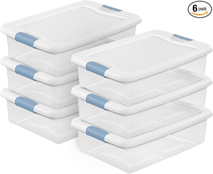 Sterilite 6-Pack Latching Box, Under Bed Storage Bins by Sterilite