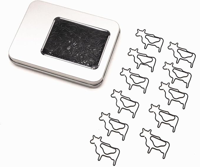 60 Pcs Black Cow Paper Clips, Cow Office Supplies, Cow Desk Stationery by NELJIBEHU