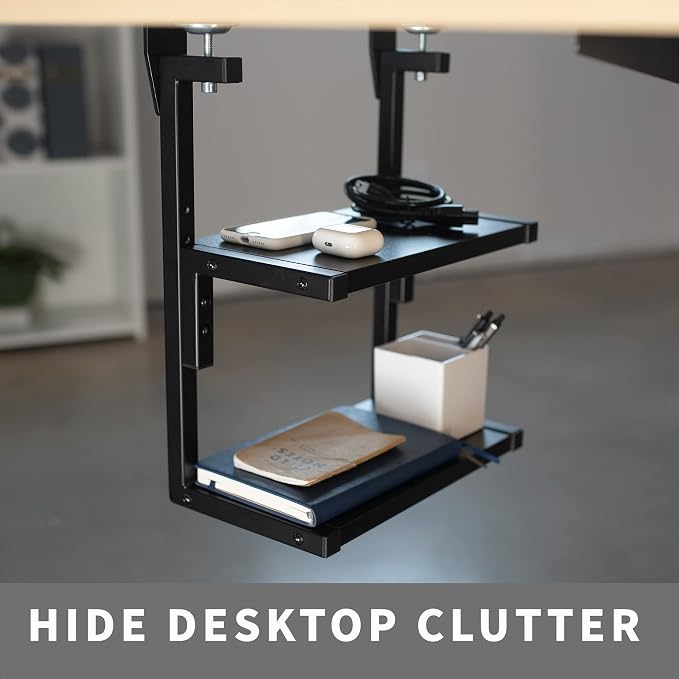 VIVO Clamp-on 13 inch Above or Below Desk 2-Tier Shelving Unit - Image 6