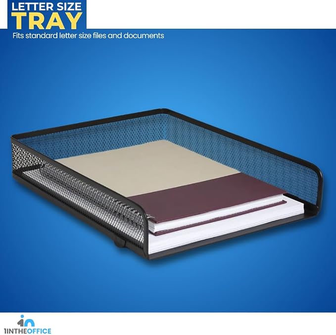 1InTheOffice Stackable Letter Tray, Matte Black Wire Mesh Front-Load Letter Tray - Image 3