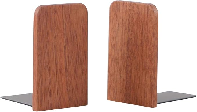 Muso Wood Book Ends for Shelves, Non-Slip Bookends, Heavy Duty Wooden Bookend by Musowood