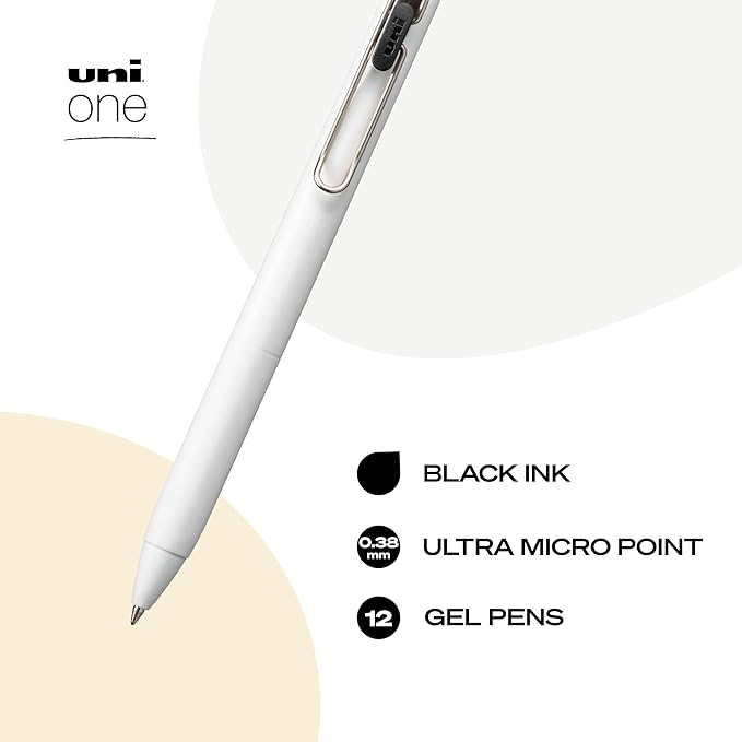 Uniball One Gel Pen 12 Pack; 0.38mm Ultra Micro Black Pens; Gel Ink Pens | - Image 2