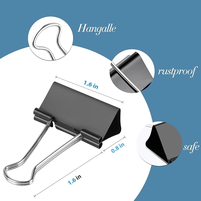 60 Pack Large Binder Clips 1.6 Inch, Binder Clips Large Size, Big Paper Clamps - Image 2