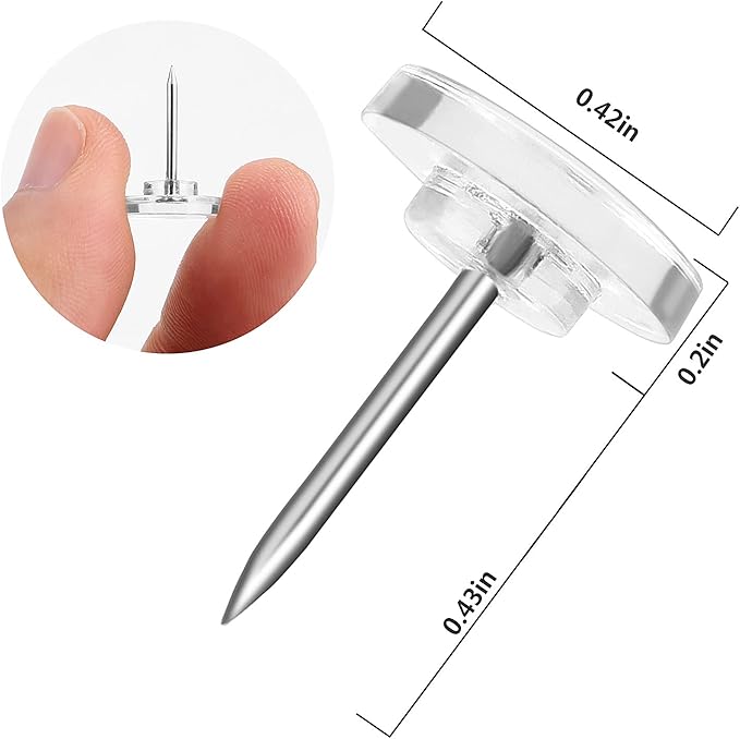Push Pins 200-count Flat Clear Thumb Tacks Steel Point and Plastic Head - Image 3