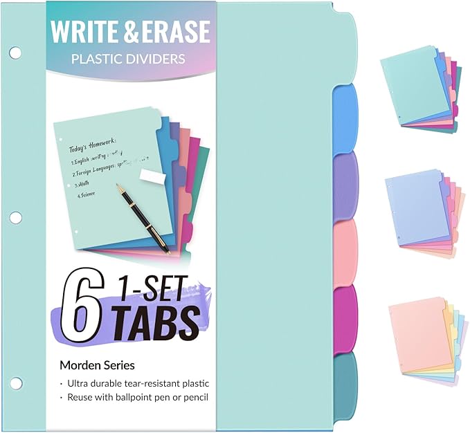 Sooez 6-Tab Durable Plastic Write & Erase Big Tab Dividers by Sooez