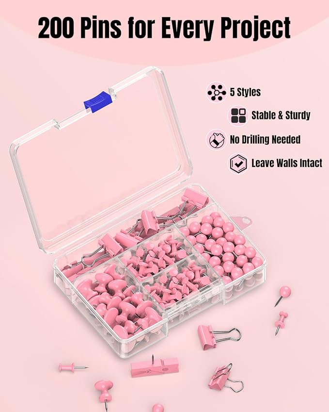 Uniclife 200 Pcs Thumb Tacks for Wall, Decorative Push Pins, Cute Thumbtacks - Image 6