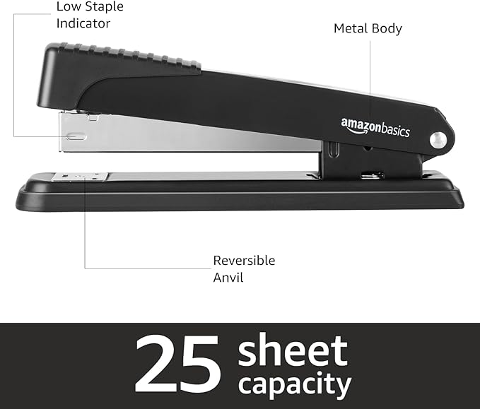 Amazon Basics Full-Strip Metal Office Desktop Stapler, 20 Sheet Capacity - Image 2