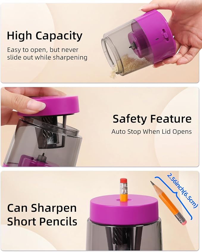 ZMOL Electric Rechargeable Pencil Sharpener, Automatic Colored Pencil Sharpener - Image 8