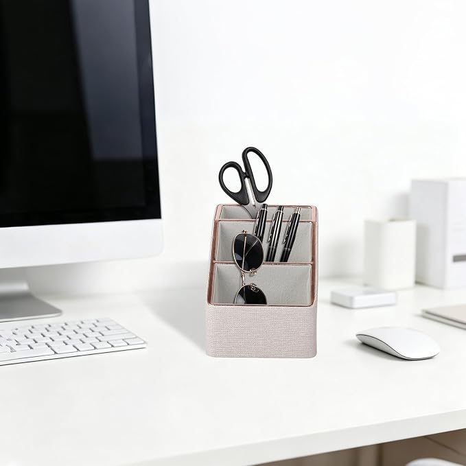 Rose Gold Edge Inlaid Leather Desktop Organizer, Remote Control Holder - Image 6