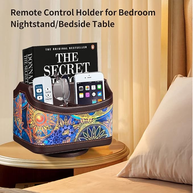 PUSU 360°Rotatable Remote Control Holder, PU Leather TV Remote Holder Caddy - Image 6
