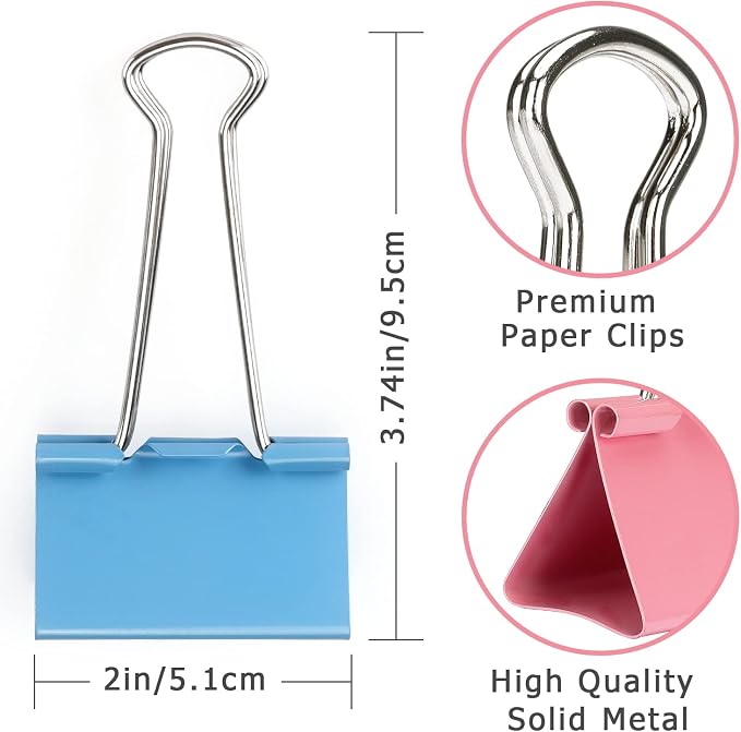 ZZTX 12 Pack Large Binder Clips 2.0 Inches Assorted Colors | Paper Clamps Clips - Image 2