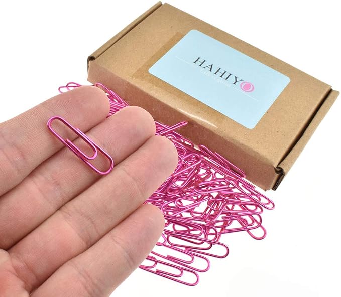 HAHIYO Paper Clips 1.1" Length Pink Paperclips Bright Colors Vinyl Coated by HAHIYO