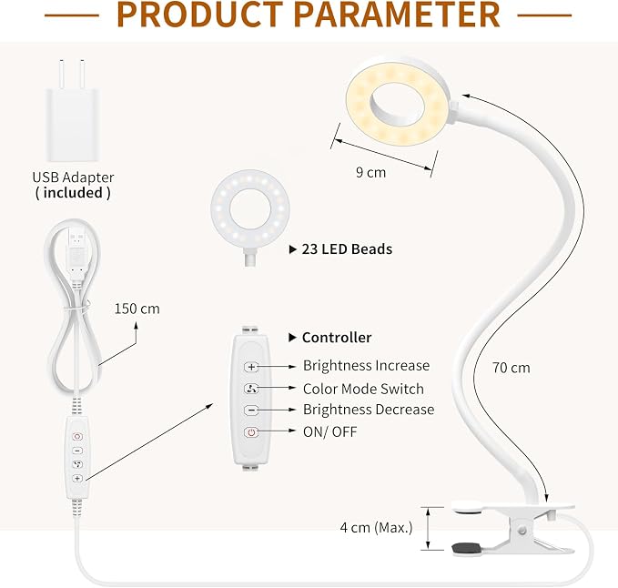 iZELL Reading Light, USB Clamp Lamp - Image 6