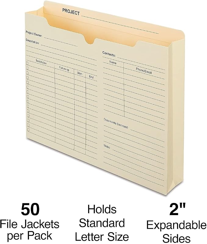 Staples Reinforced Pre‑Printed File Jackets, Letter Size, 2‑Inch Expansion - Image 2