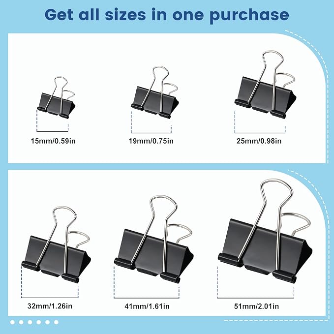 208 PCS Binder Clips Paper Clamps Assorted Sizes, Metal Paper Binder Clip - Image 7
