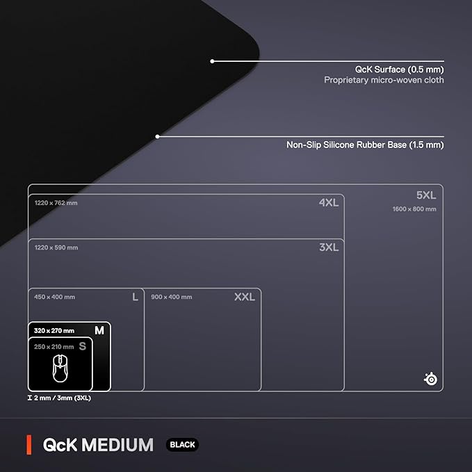 SteelSeries QcK Medium Gaming Mousepad — Black — Non-Slip Silicone Rubber Base - Image 5