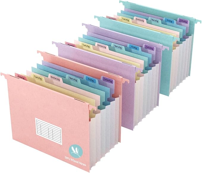 Expanding Hanging File Folders for Filing Cabinet, 7 Accordion Pockets by Tbay