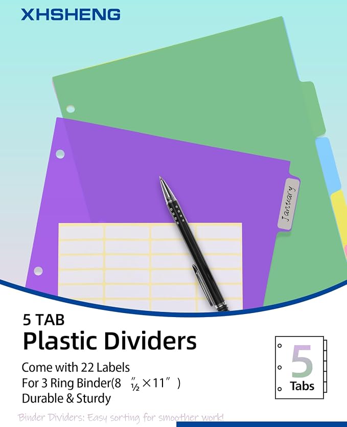 3 Set Dividers for 3 Ring Binders, 5 TAB Binder Dividers - Image 5