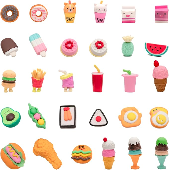30Pcs 3D Food Erasers for Kids, All are Food Styles, Random Desktop Pets Toys by CLOCKKING