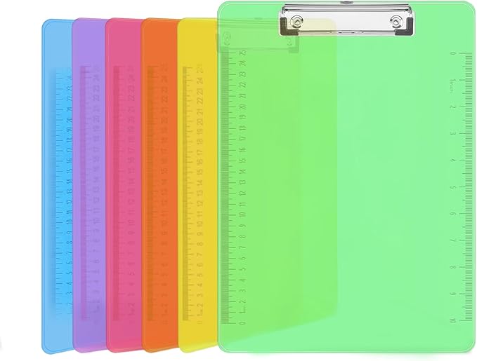 Plastic Clipboards, PANDRI 6 Pack Clear Colored Clipboards, Low Profile Clip by PANDRI