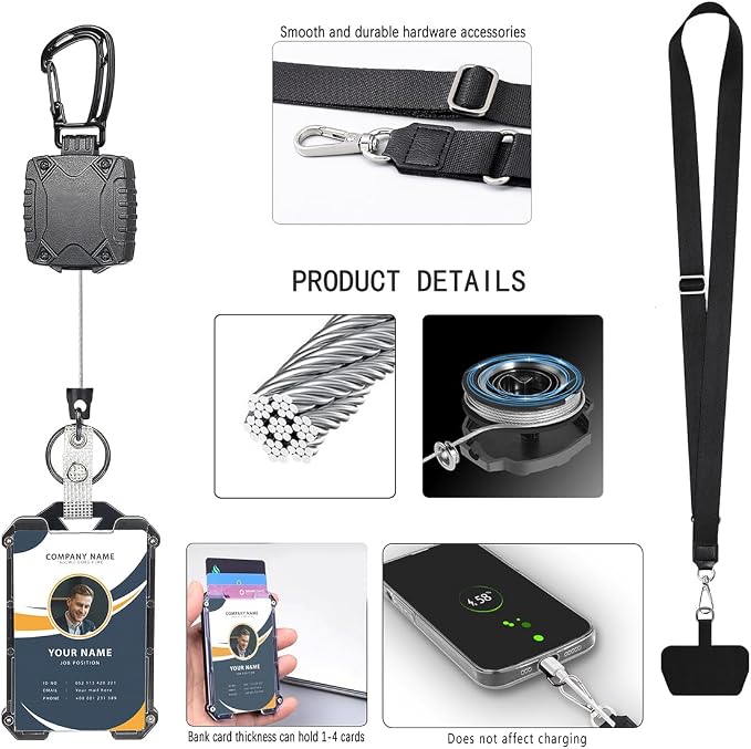 Badge Holder Retractable Clip Heavy Duty Carabiner Badge Reel Keychain - Image 4