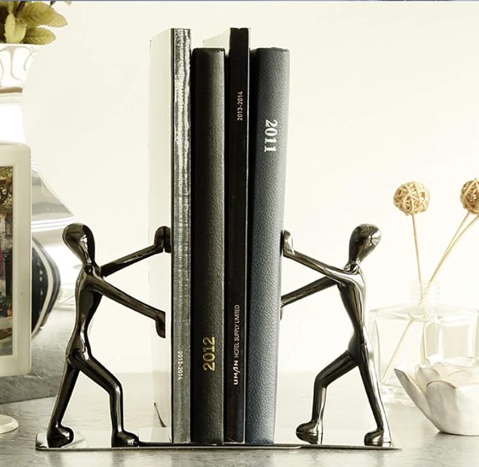 Fasmov Heavy Duty Stainless Steel Man Bookends Nonskid Bookends Art Bookend - Image 2